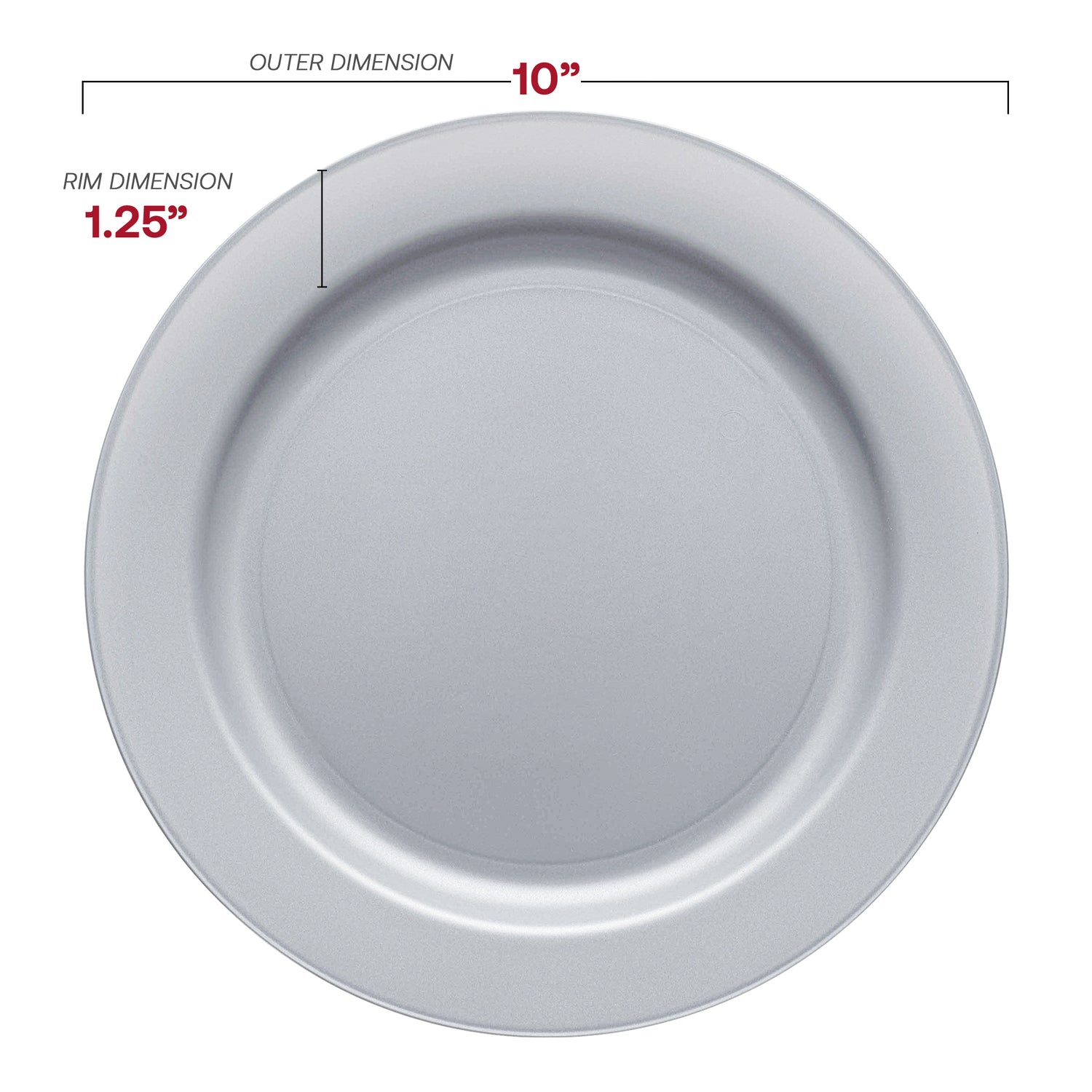 Matte Steel Gray Round Plastic Dinner Plates (10") Dimension | The Kaya Collection