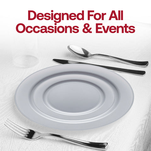 Matte Steel Gray Round Plastic Dinner Plates (10
