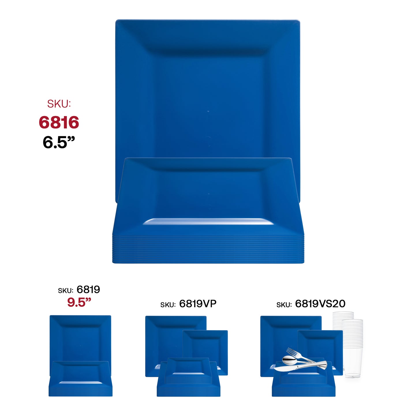 Midnight Blue Square Disposable Plastic Cake Plates (6.5")