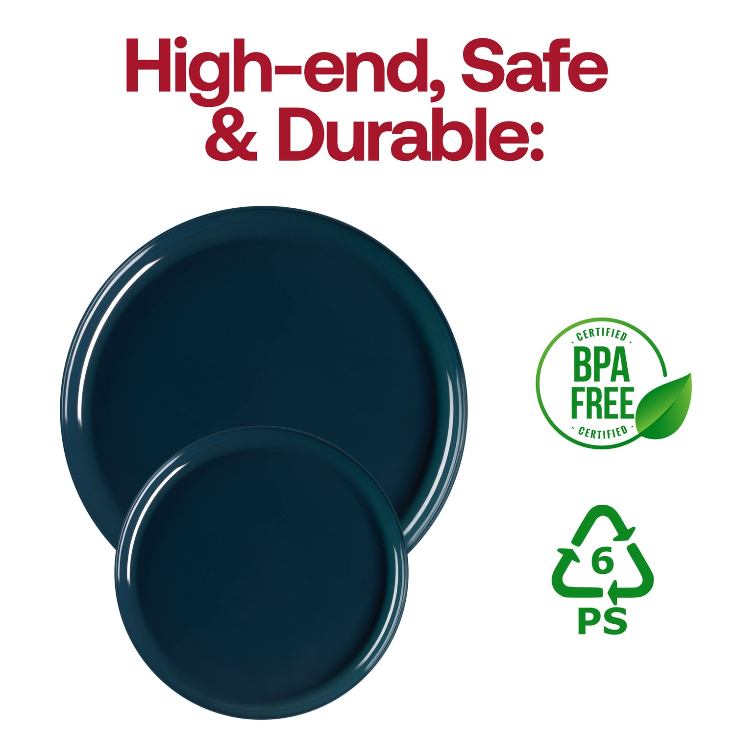 Navy Flat Round Disposable Plastic Appetizer/Salad Plates (8.5") BPA | The Kaya Collection