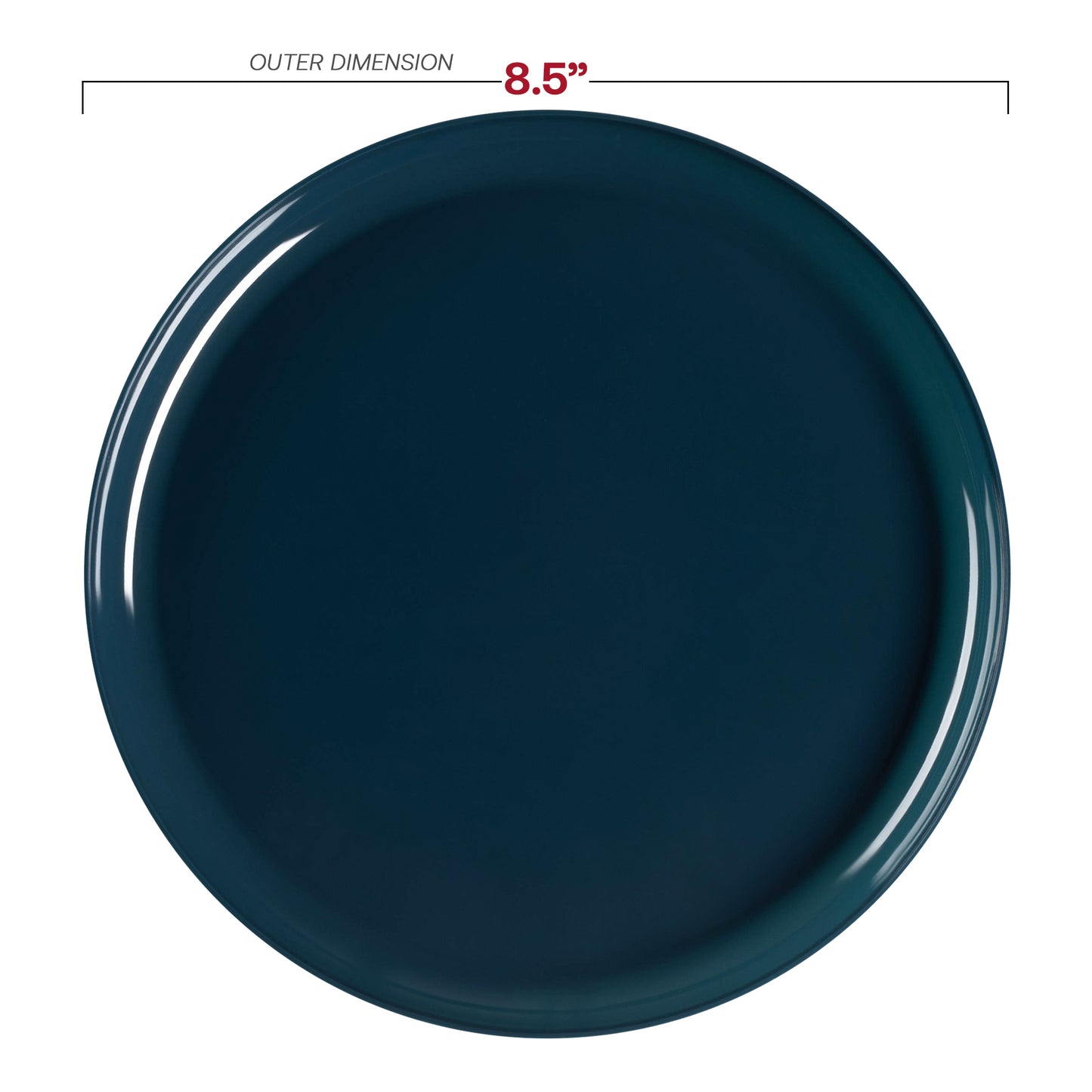 Navy Flat Round Disposable Plastic Appetizer/Salad Plates (8.5") Dimension | The Kaya Collection