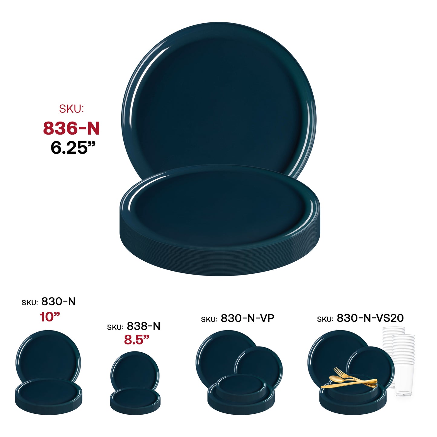 Navy Flat Round Plastic Pastry Plates (6.25") SKU | The Kaya Collection