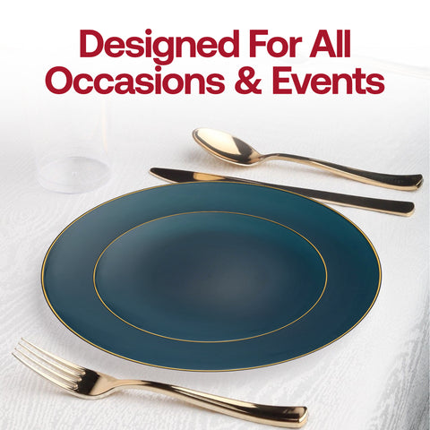 Navy with Gold Rim Organic Round Plastic Dinner Plates (10.25