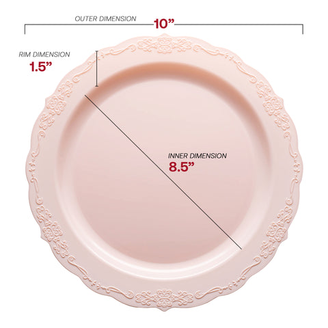Pink Vintage Round Disposable Plastic Dinner Plates (10