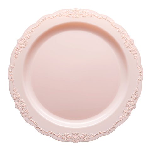 Pink Vintage Round Disposable Plastic Dinner Plates (10