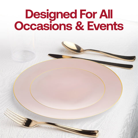 Pink with Gold Organic Round Plastic Disposable Dinner Plates (10.25