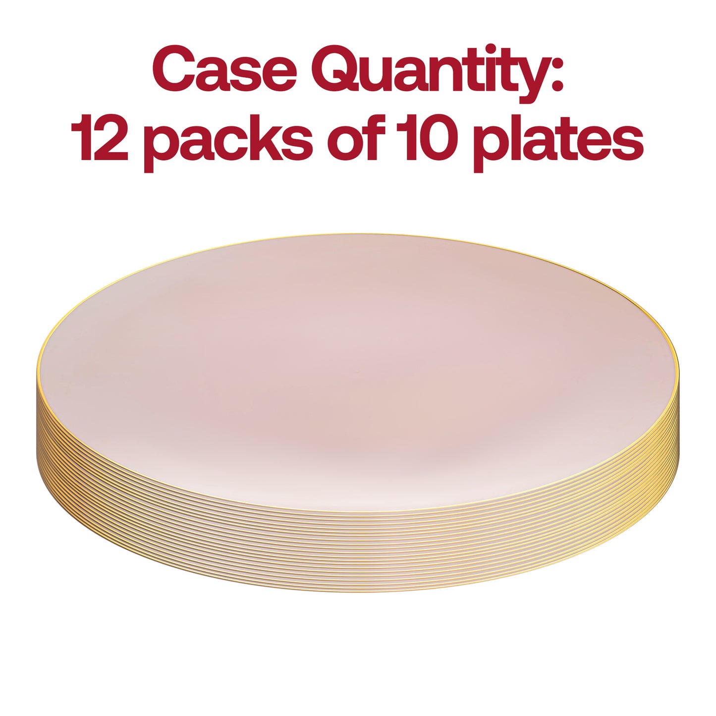 Pink with Gold Organic Round Disposable Plastic Dinner Plates (10.25") Quantity | The Kaya Collection
