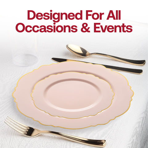Pink with Gold Rim Round Blossom Plastic Salad Plates (7.5