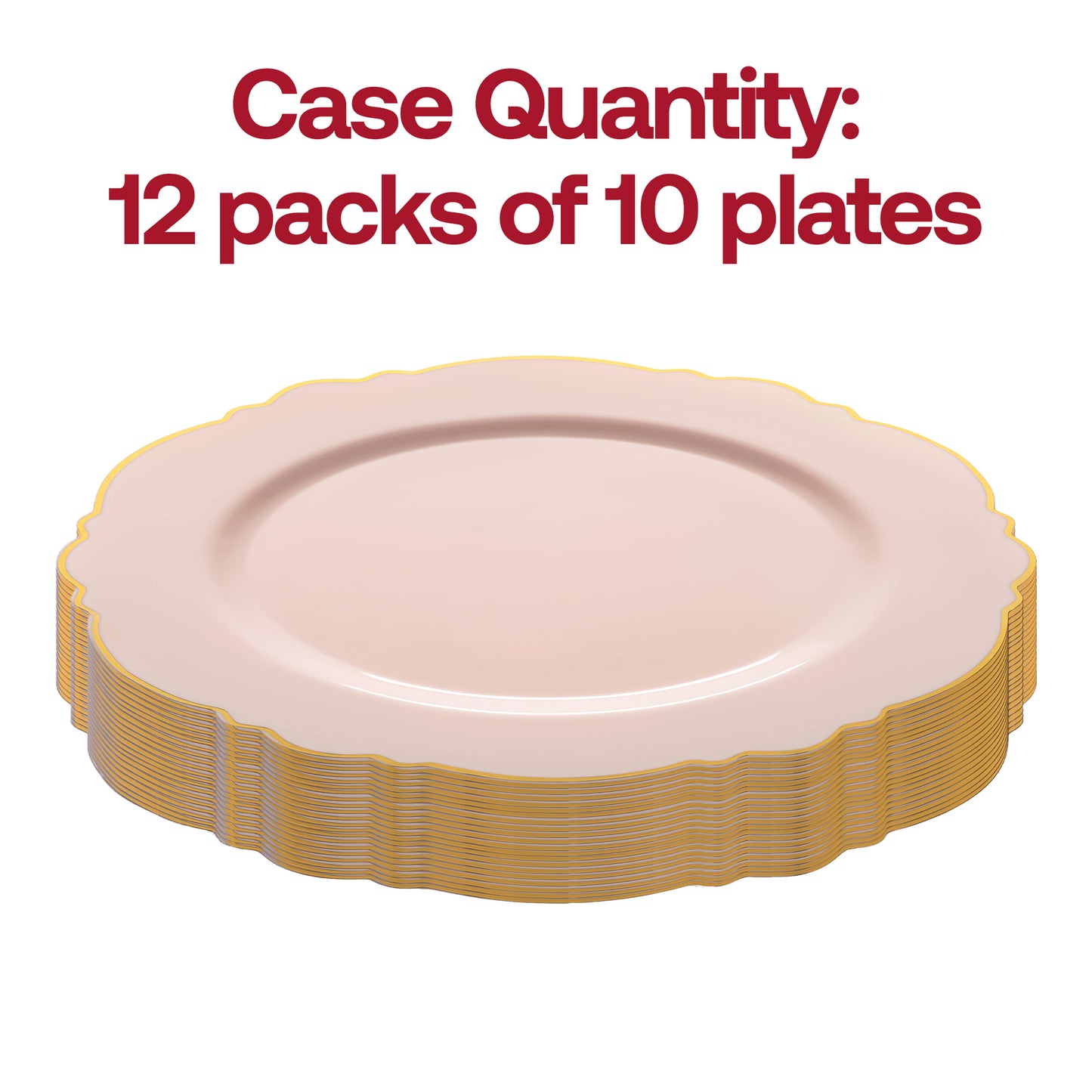 Pink with Gold Rim Round Blossom Disposable Plastic Dinner Plates (10.25") Quantity | The Kaya Collection
