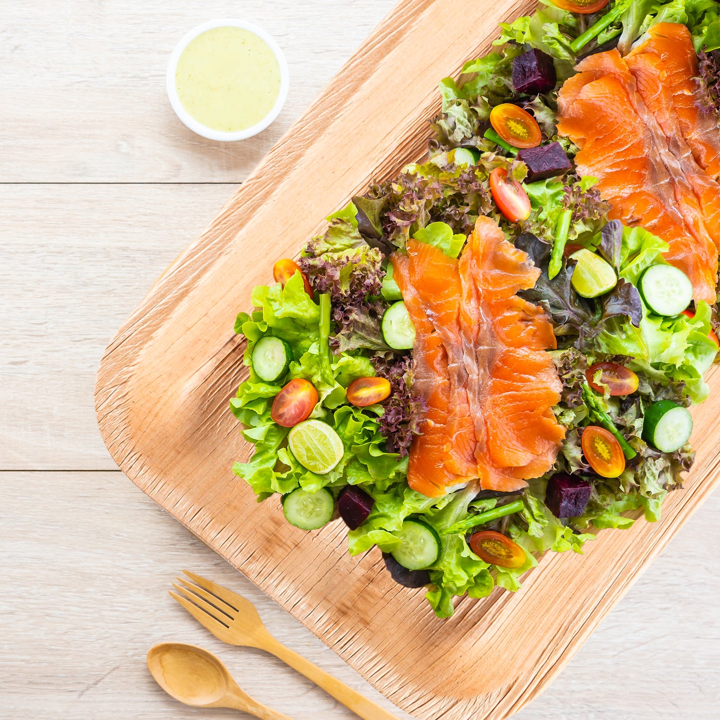 14" x 10" Rectangular Natural Palm Leaf Disposable Eco-Friendly Trays