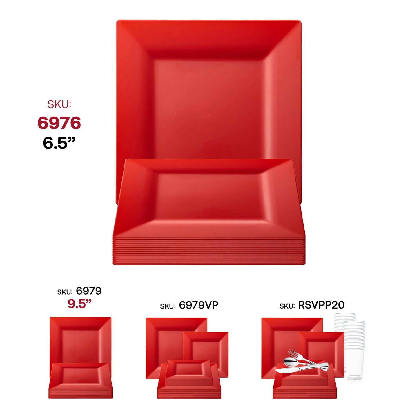 Red Square Disposable Plastic Salad Plates (6.5")