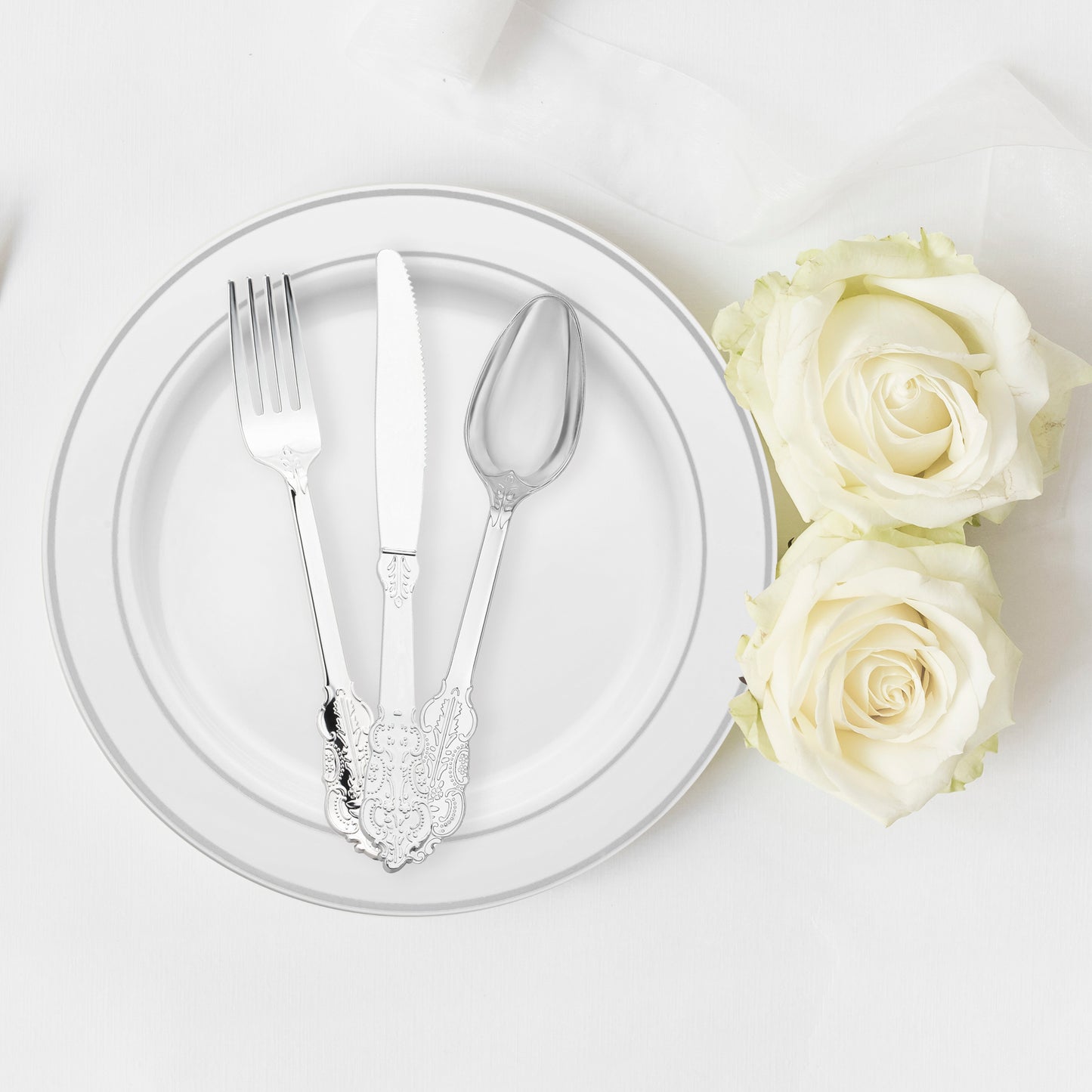 7.8" Shiny Baroque Silver Disposable Plastic Knives