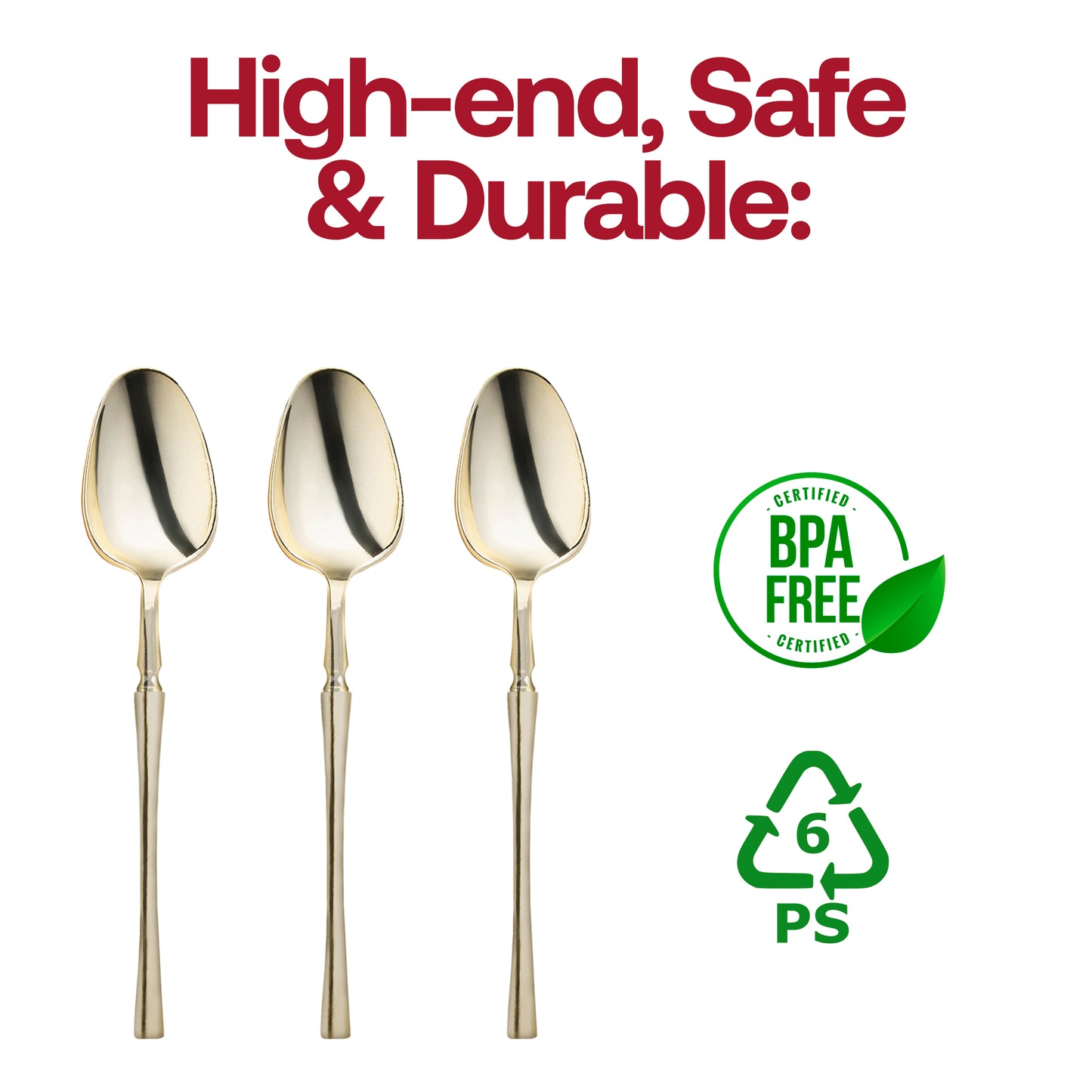 Shiny Metallic Gold Moderno Disposable Plastic Dessert Spoons