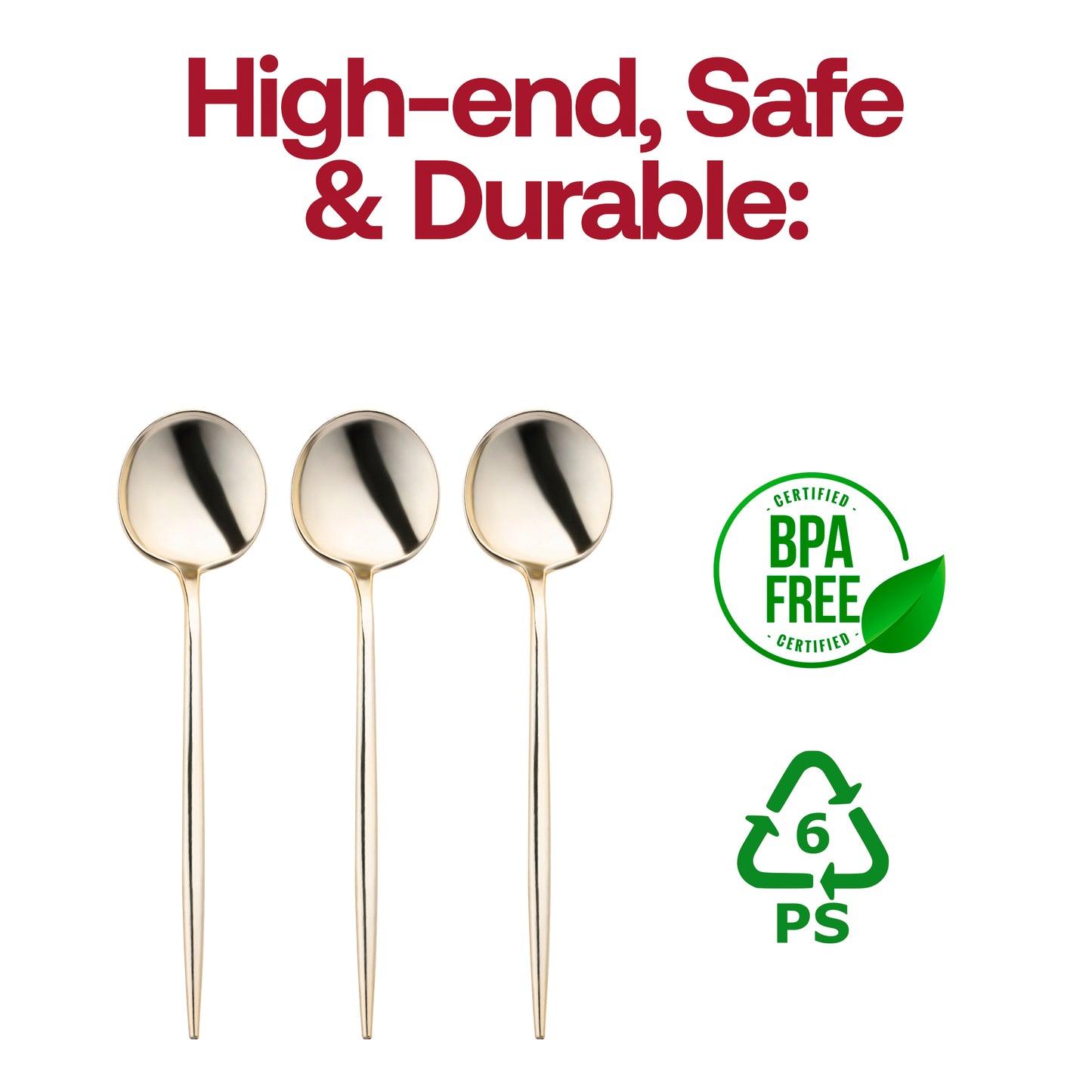 Shiny Gold Moderno Disposable Plastic Dinner Spoons BPA | The Kaya Collection