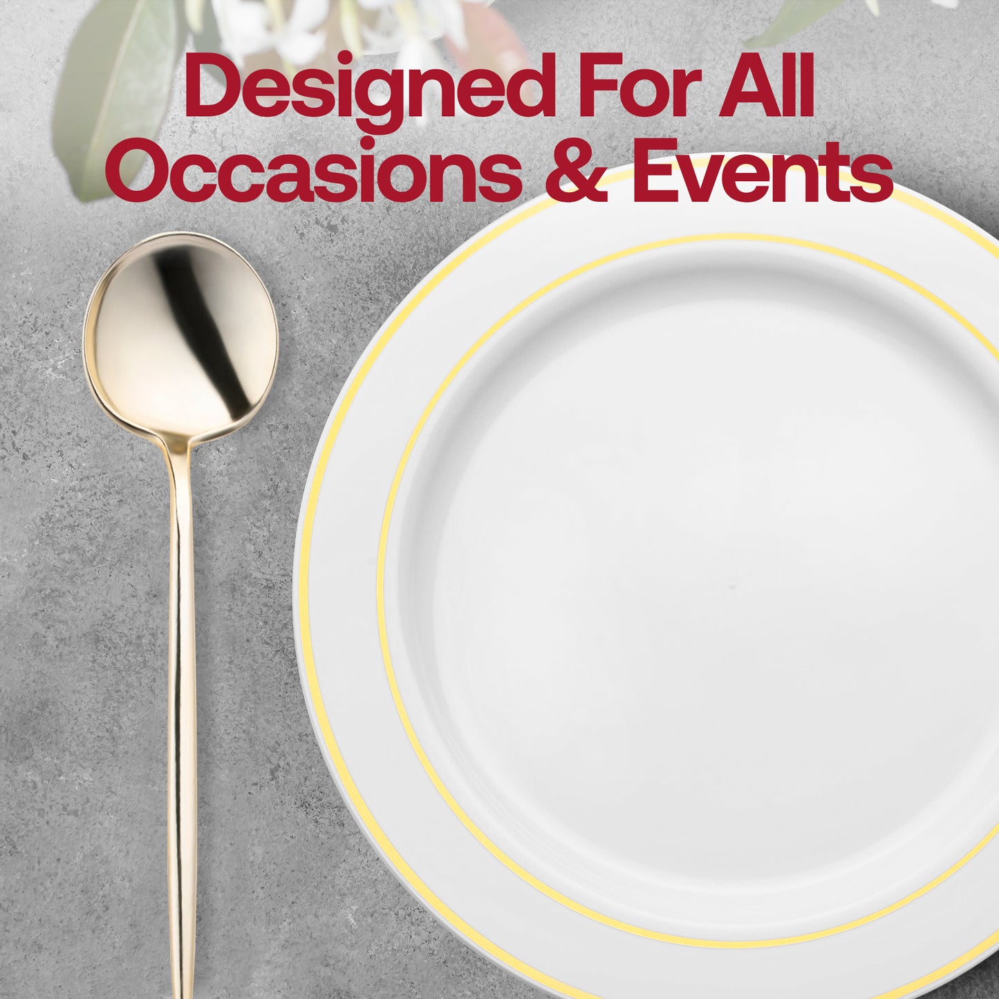 Shiny Gold Moderno Disposable Plastic Dinner Spoons Lifestyle | The Kaya Collection