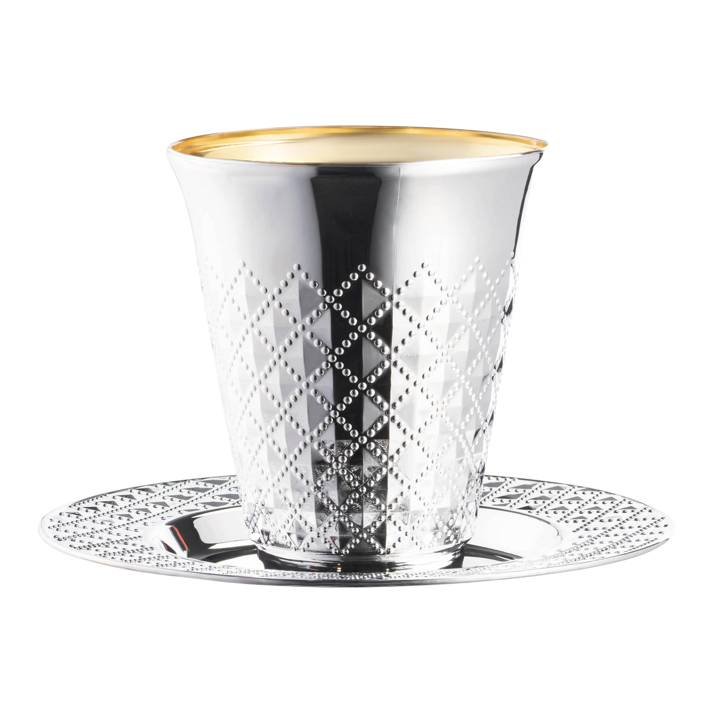 Shiny Metallic Aluminum Silver Round Plastic Saucers and Kiddush Cup Value Set | The Kaya Collection