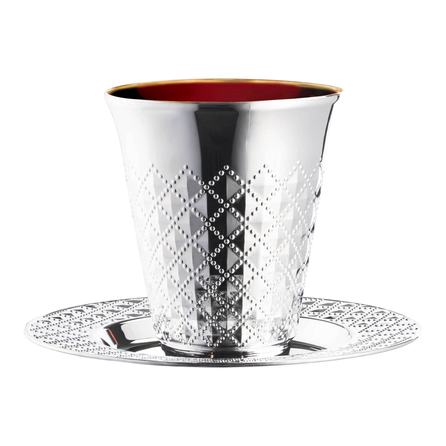 Shiny Metallic Aluminum Silver Round Plastic Saucers and Kiddush Cup Value Set | The Kaya Collection