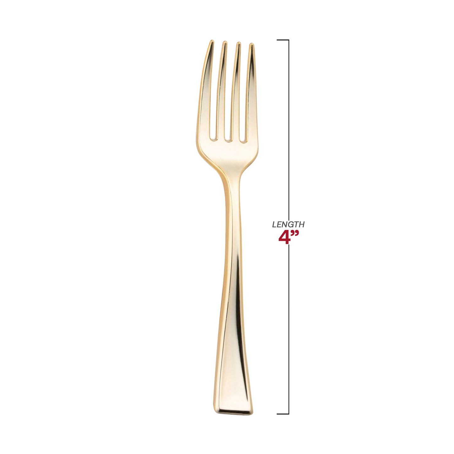 Shiny Metallic Gold Mini Plastic Disposable Tasting Forks Dimension | The Kaya Collection