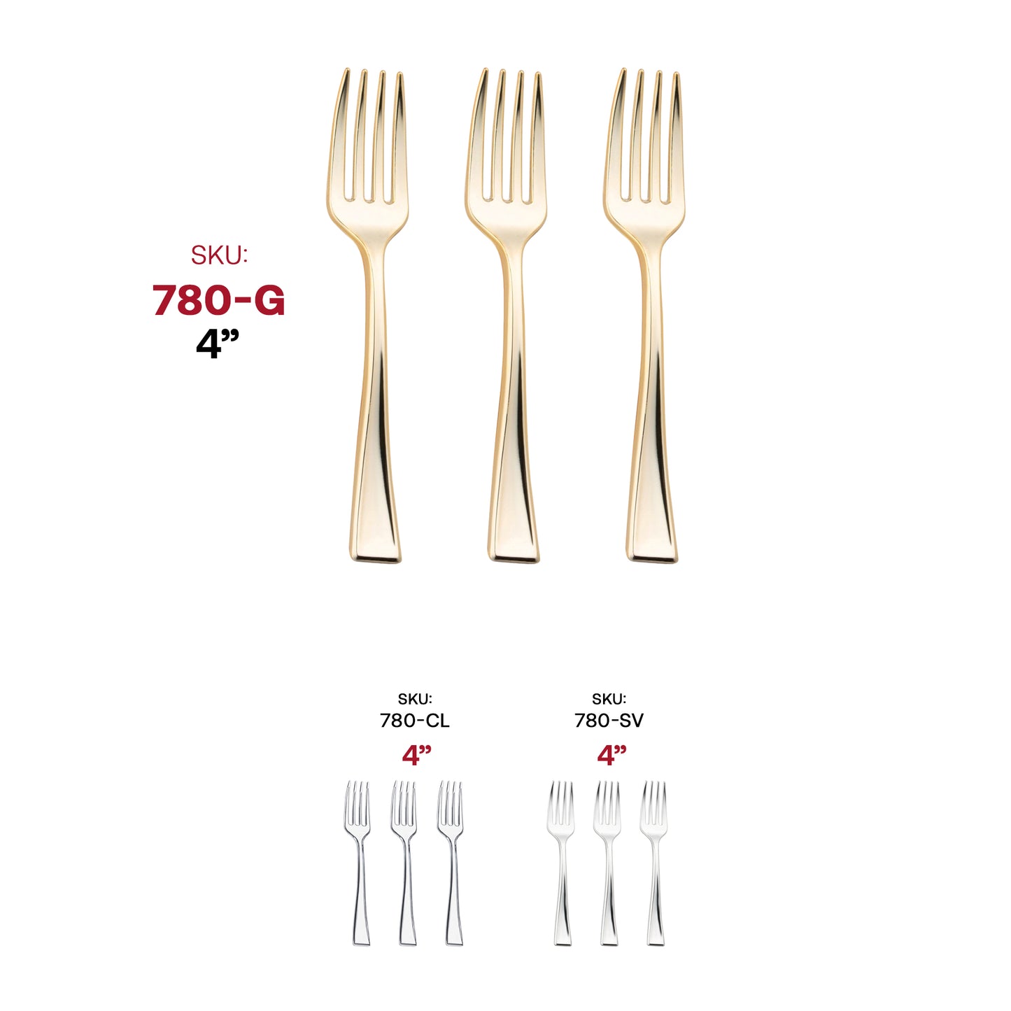 Shiny Metallic Gold Mini Plastic Disposable Tasting Forks SKU | The Kaya Collection