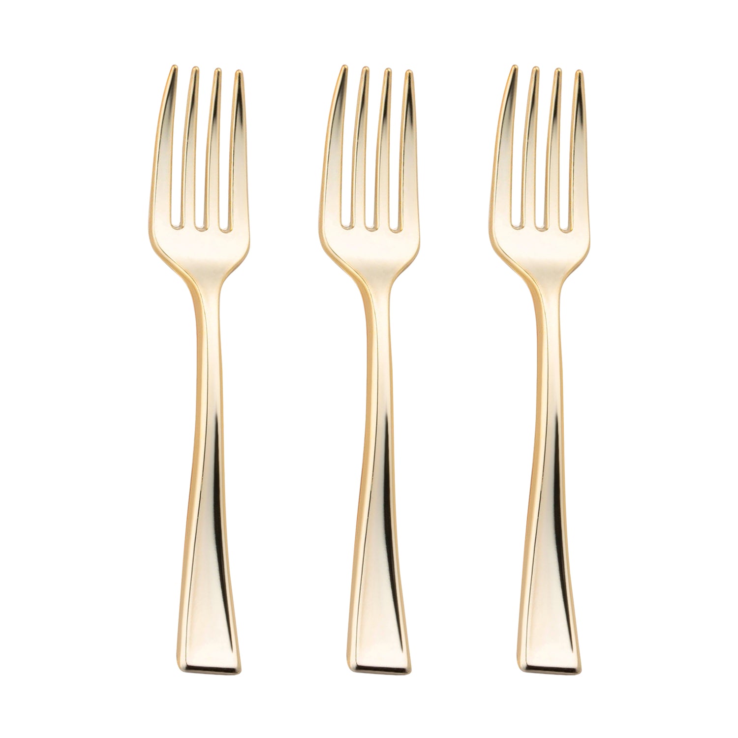 Shiny Metallic Gold Mini Plastic Disposable Tasting Forks Secondary | The Kaya Collection