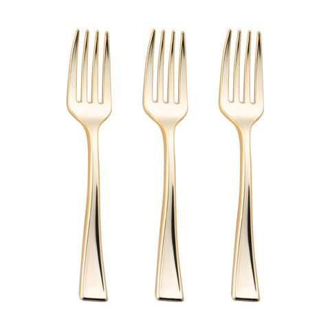 Shiny Metallic Gold Mini Plastic Disposable Tasting Forks Secondary | The Kaya Collection