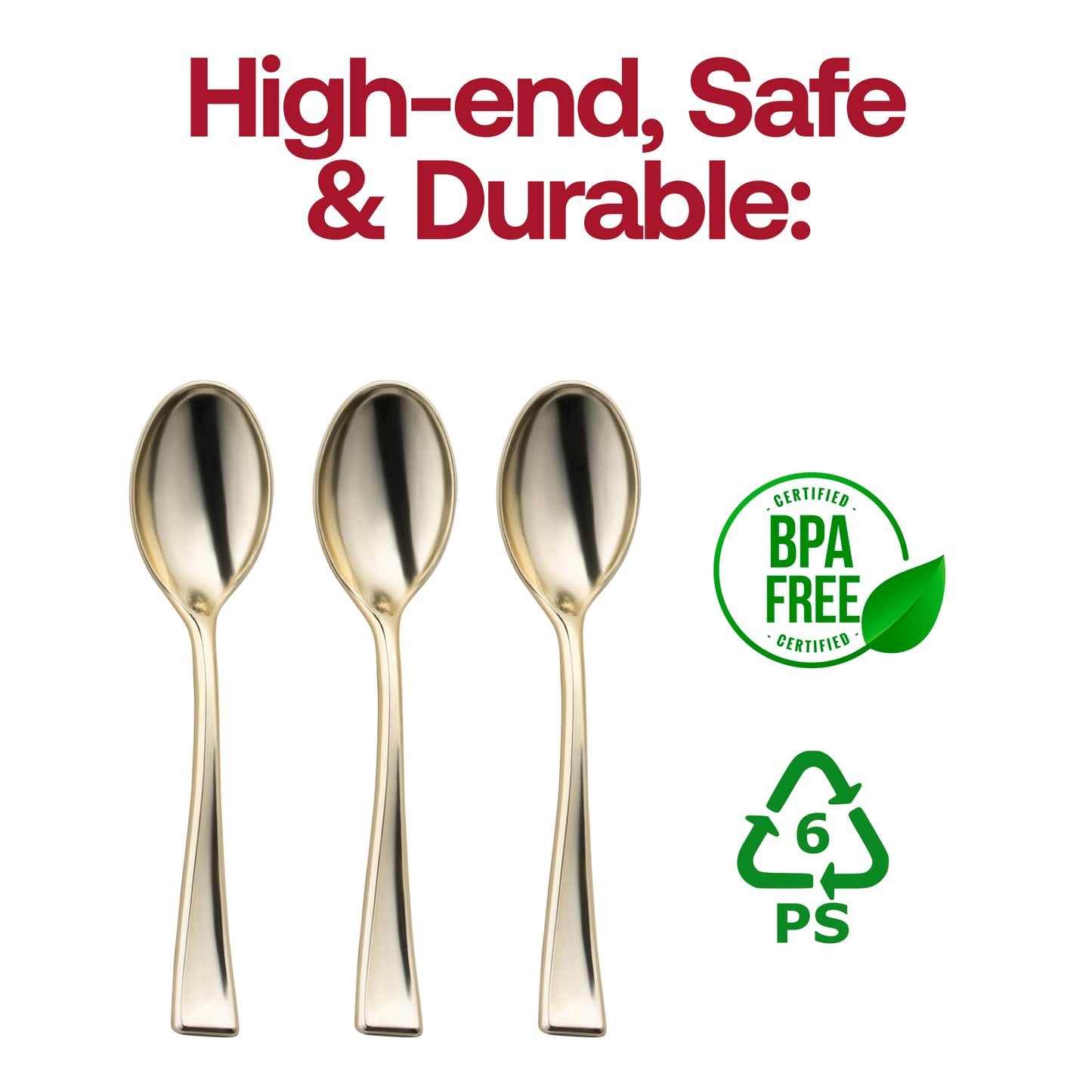 Shiny Metallic Gold Mini Plastic Disposable Tasting Spoons BPA | The Kaya Collection