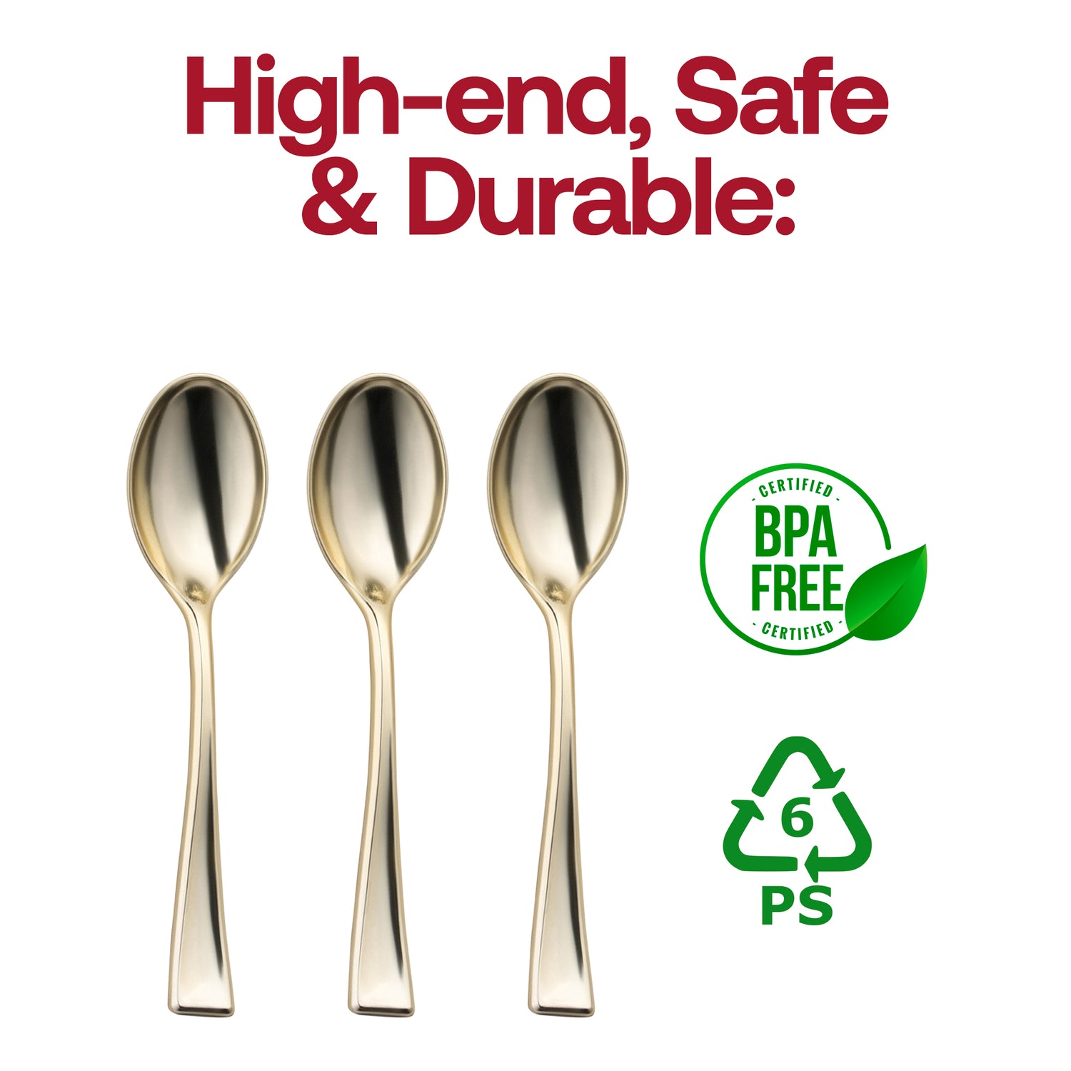 Shiny Metallic Gold Mini Plastic Disposable Tasting Spoons BPA | The Kaya Collection