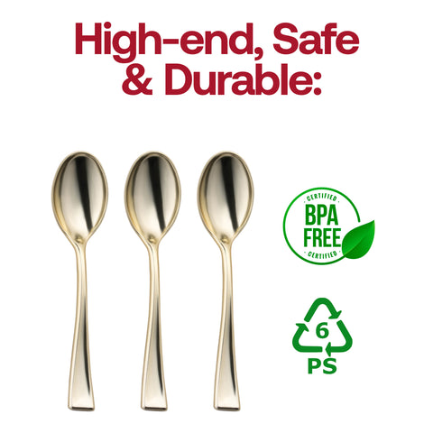 Shiny Metallic Gold Mini Plastic Disposable Tasting Spoons BPA | The Kaya Collection