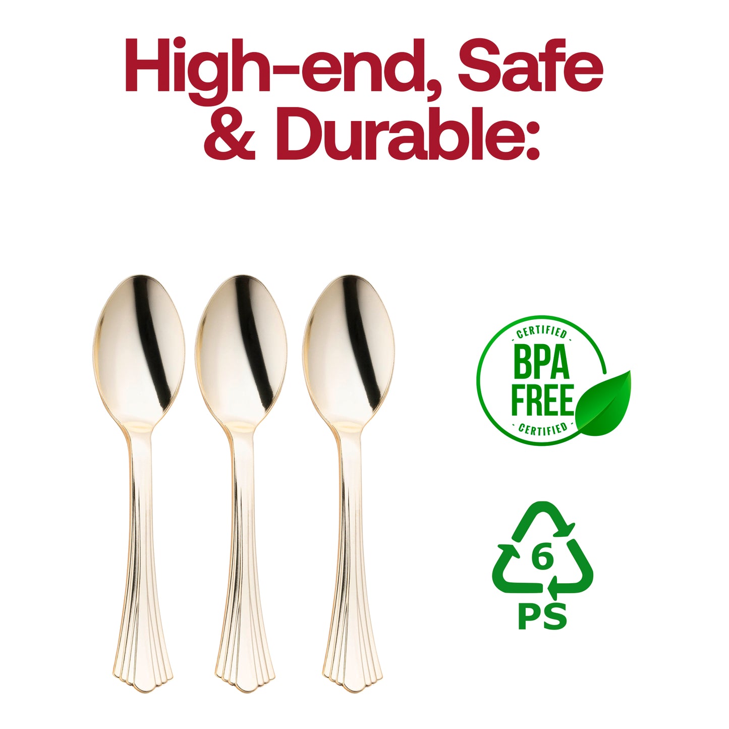 Shiny Metallic Groove Gold Plastic Spoons BPA | The Kaya Collection