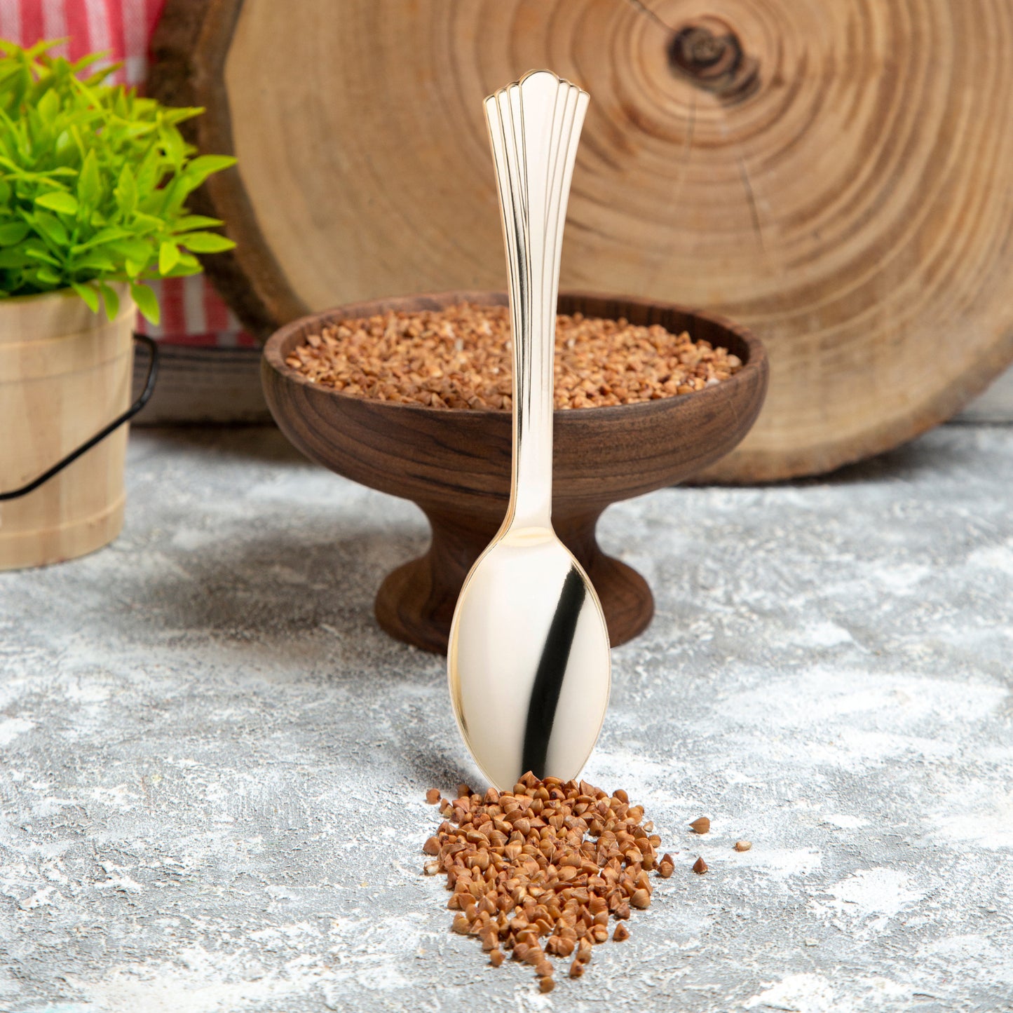 Shiny Metallic Groove Gold Disposable Plastic Spoons