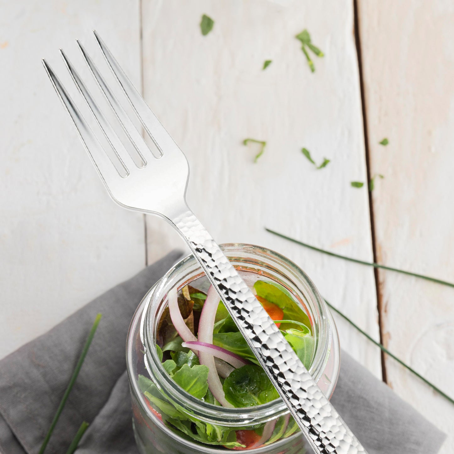 Shiny Metallic Silver Hammered Disposable Plastic Forks