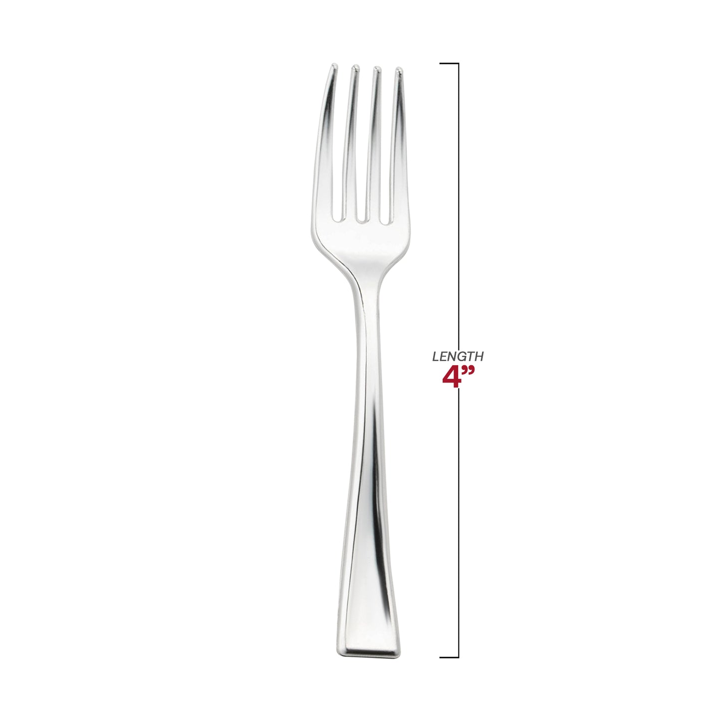 Shiny Metallic Silver Mini Plastic Disposable Tasting Forks Dimension | The Kaya Collection