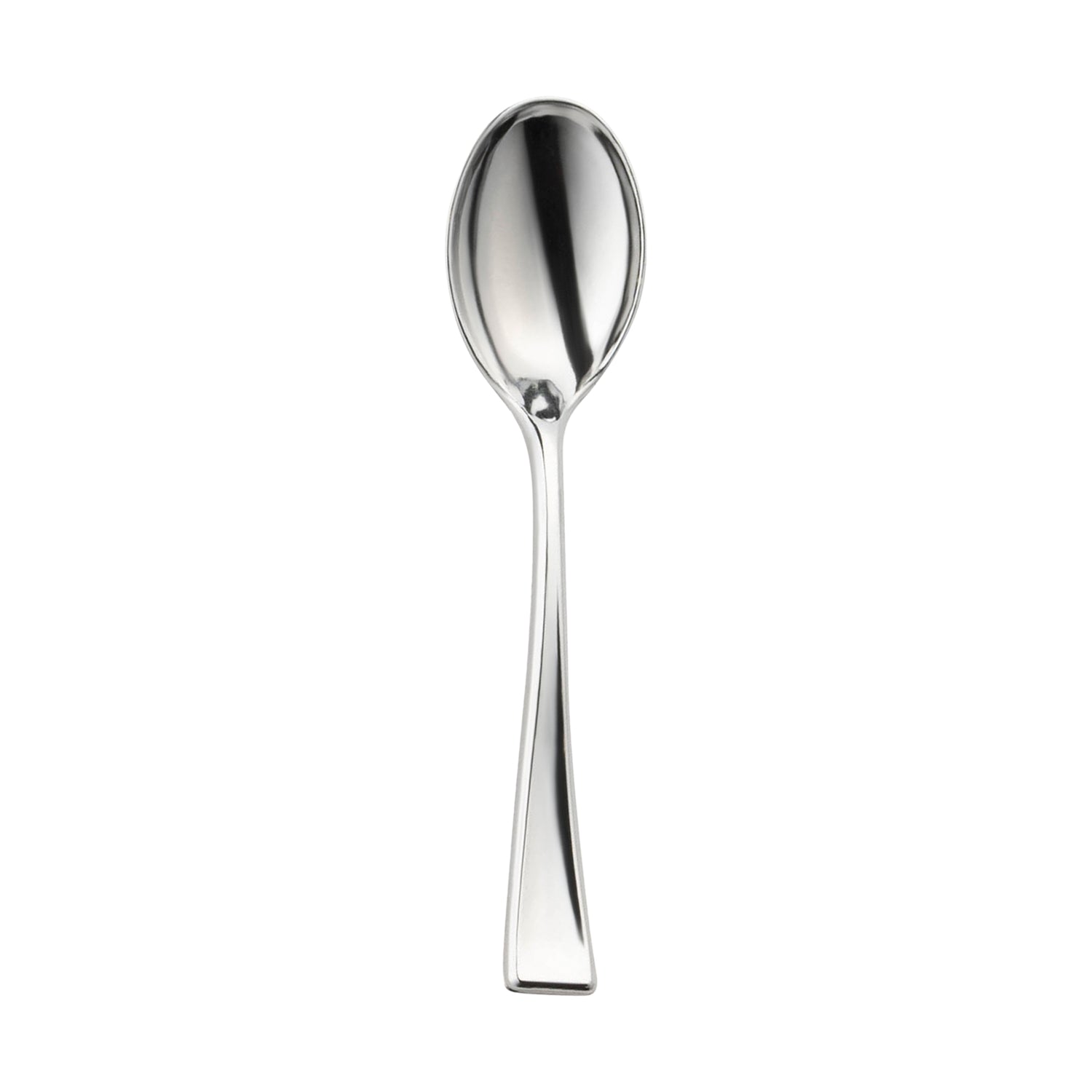 Shiny Metallic Silver Mini Plastic Disposable Tasting Spoons Main | The Kaya Collection