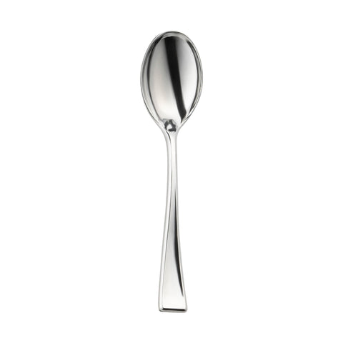 Shiny Metallic Silver Mini Plastic Disposable Tasting Spoons Main | The Kaya Collection