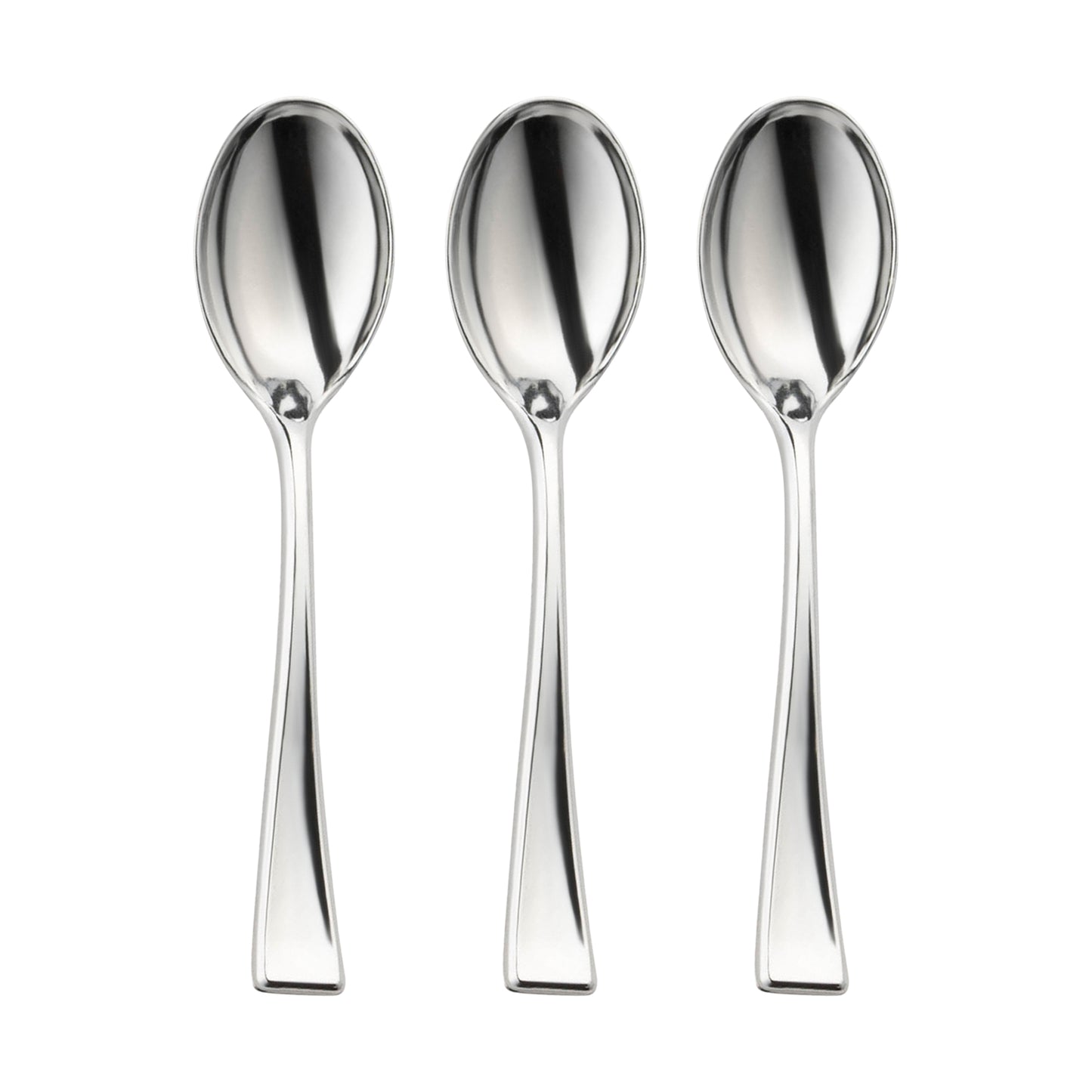 Shiny Metallic Silver Mini Plastic Disposable Tasting Spoons Secondary | The Kaya Collection