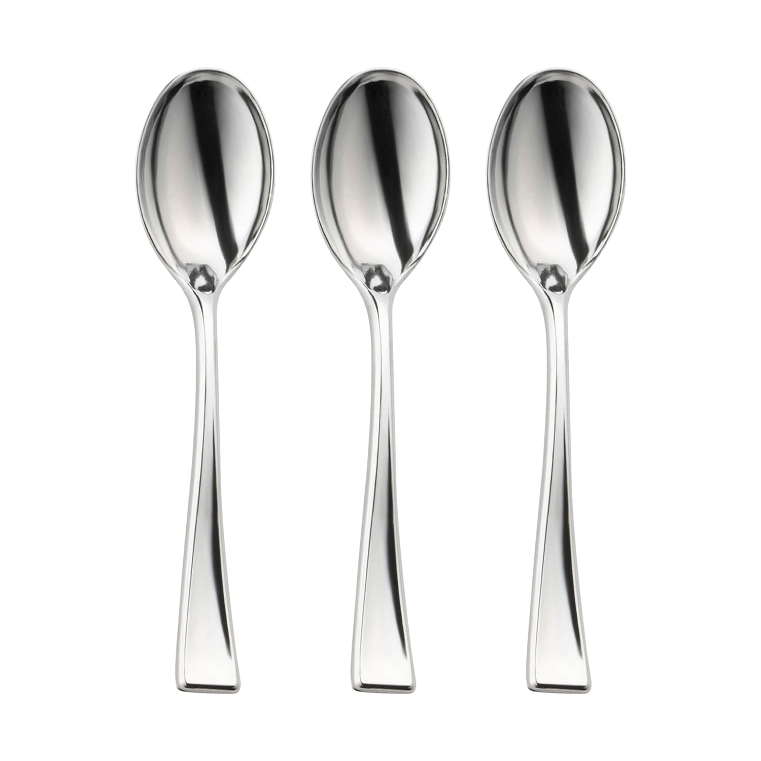 Shiny Metallic Silver Mini Plastic Disposable Tasting Spoons Secondary | The Kaya Collection