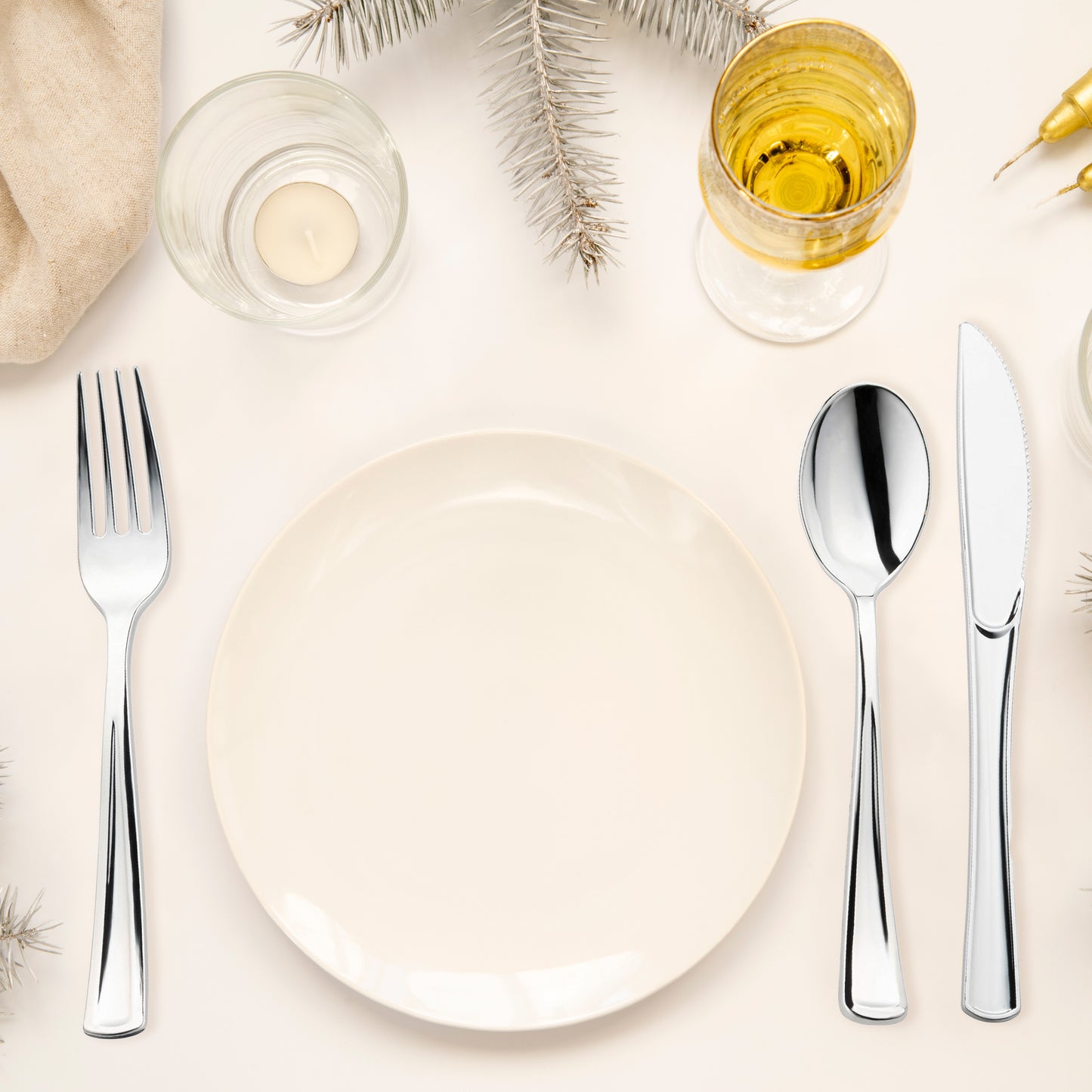 Shiny Metallic Silver Disposable Plastic Spoons