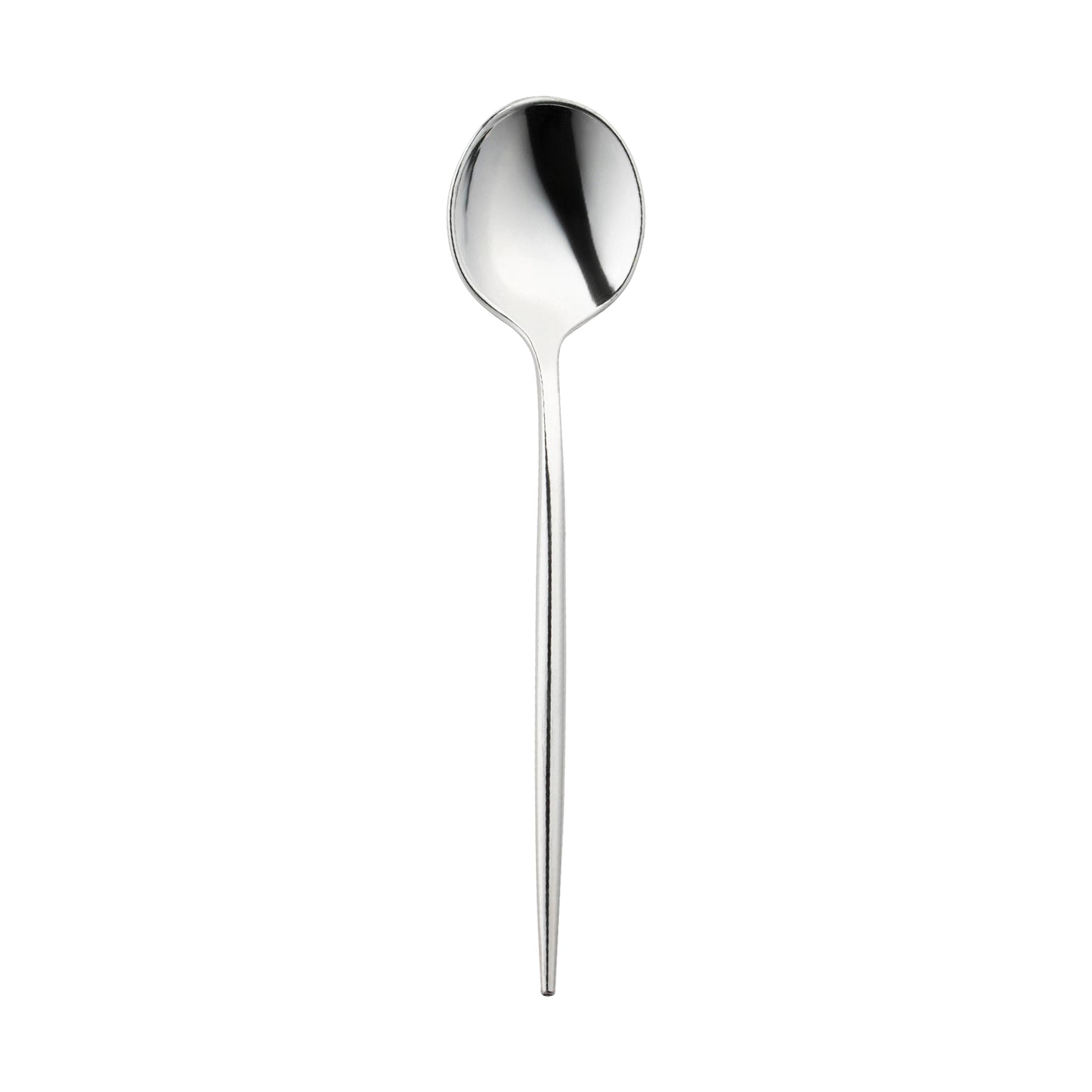 Shiny Silver Moderno Disposable Plastic Dessert Spoons Main | The Kaya Collection