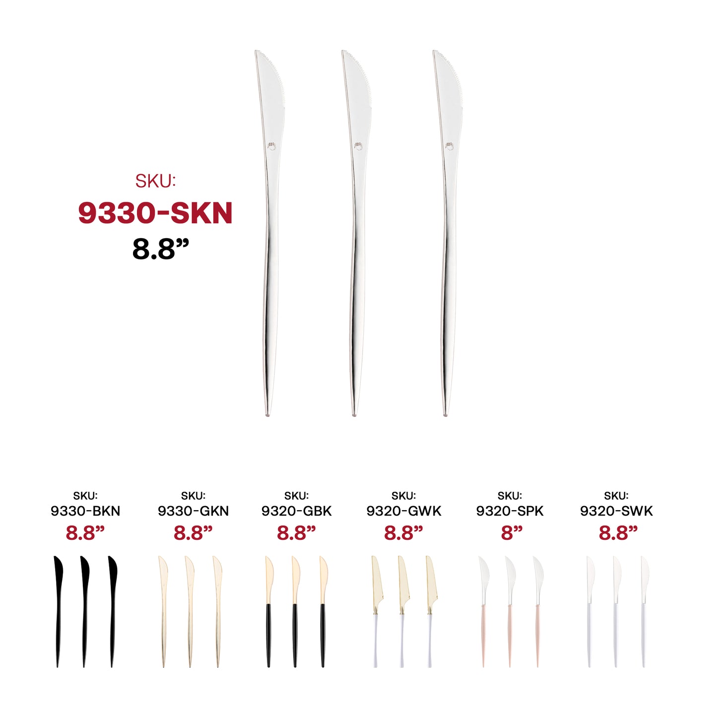 Shiny Silver Moderno Disposable Plastic Dinner Knives SKU | The Kaya Collection