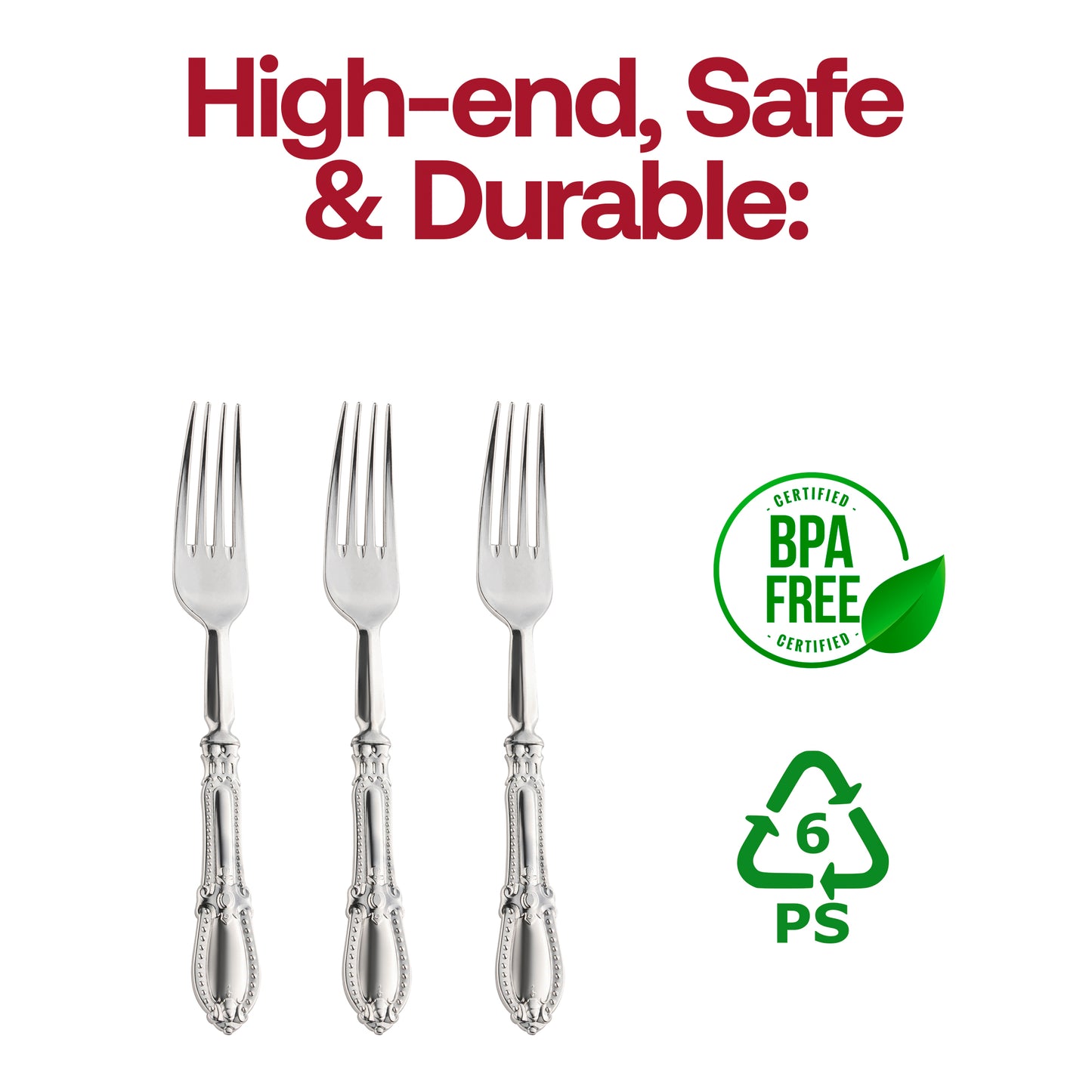 Silver Baroque Disposable Plastic Dinner Forks BPA | The Kaya Collection