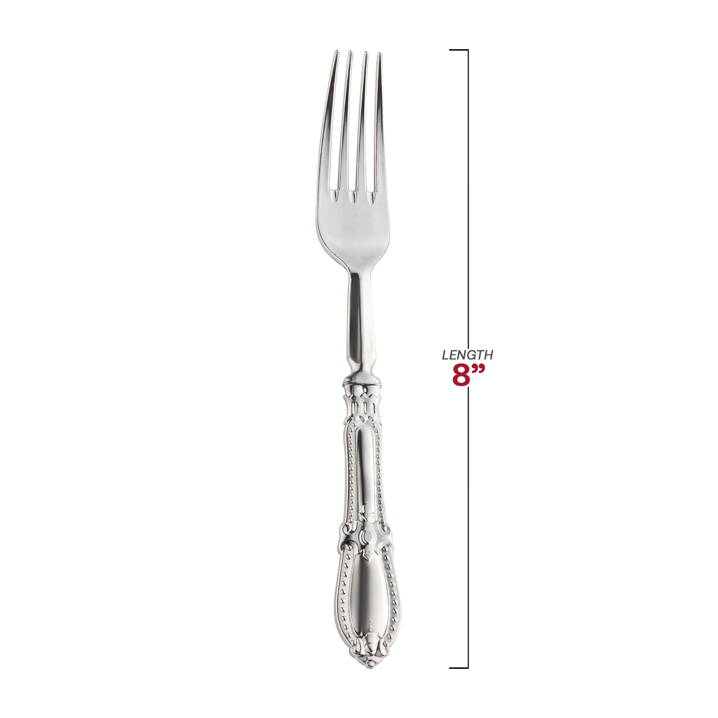 Silver Baroque Disposable Plastic Dinner Forks Dimension | The Kaya Collection