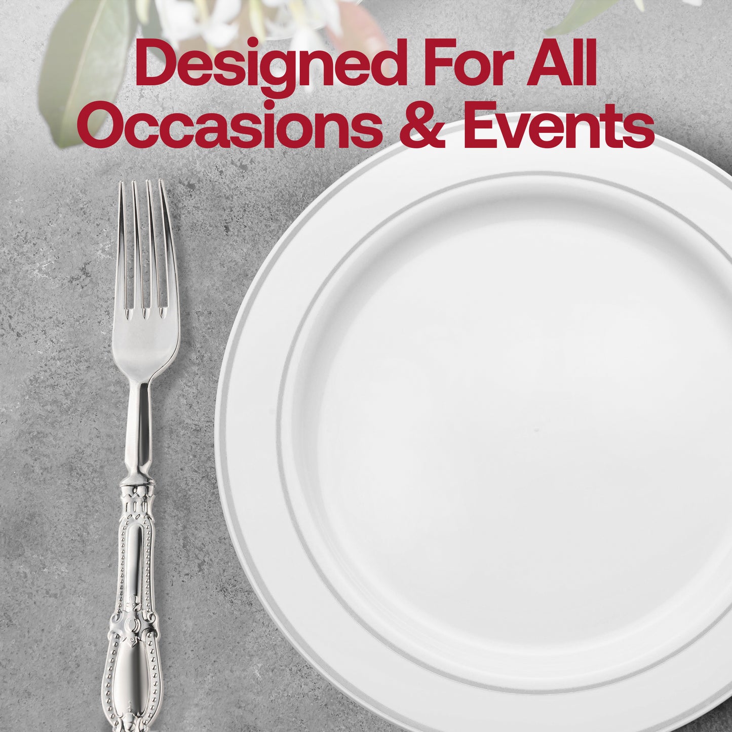Silver Baroque Disposable Plastic Dinner Forks Lifestyle | The Kaya Collection