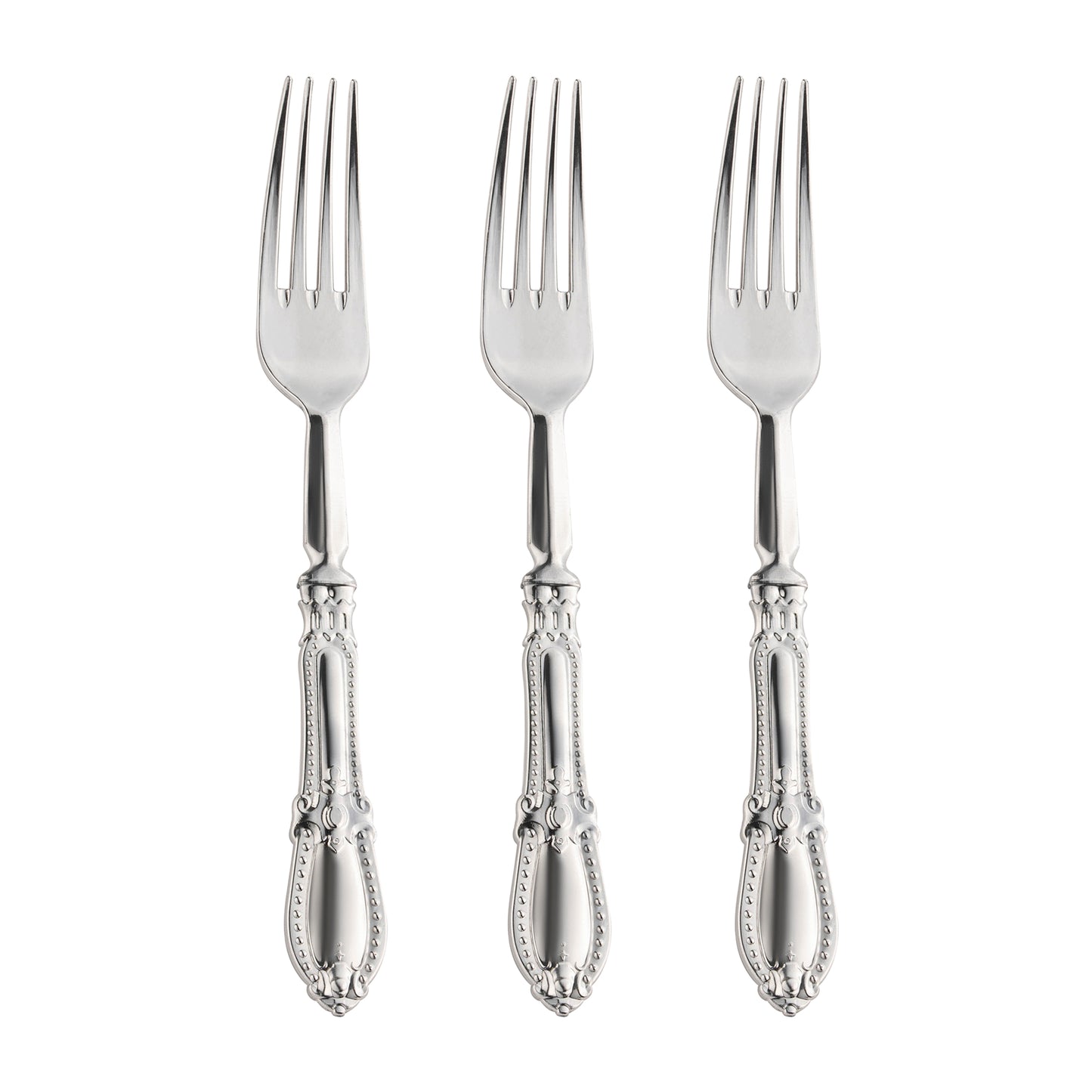 Silver Baroque Disposable Plastic Dinner Forks Secondary | The Kaya Collection