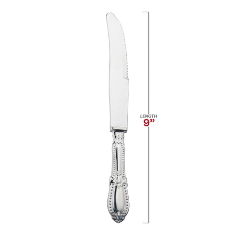 Silver Baroque Disposable Plastic Dinner Knives Dimension | The Kaya Collection