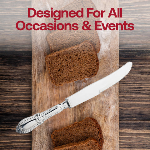 Silver Baroque Disposable Plastic Dinner Knives Lifestyle | The Kaya Collection