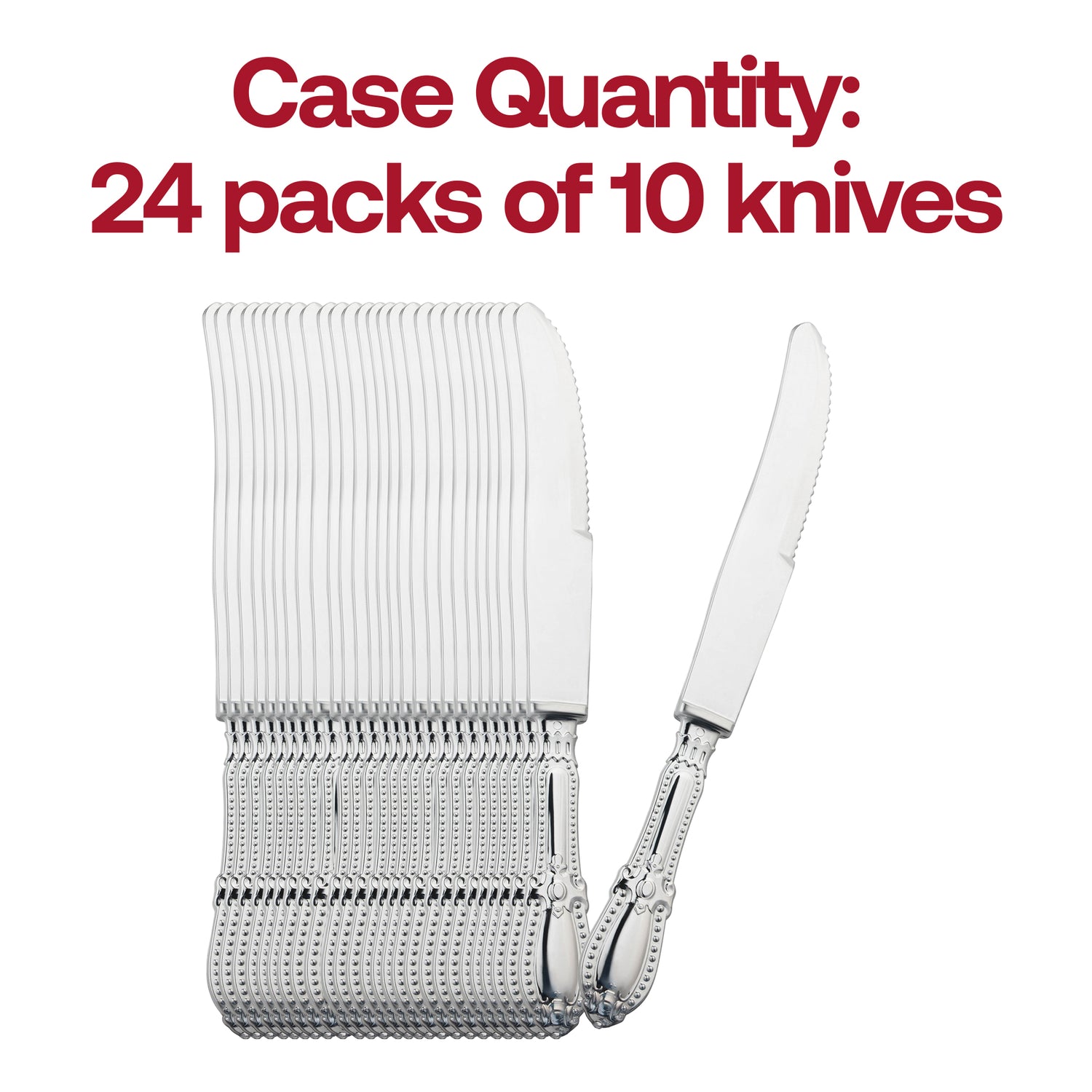 Silver Baroque Disposable Plastic Dinner Knives Quantity | The Kaya Collection