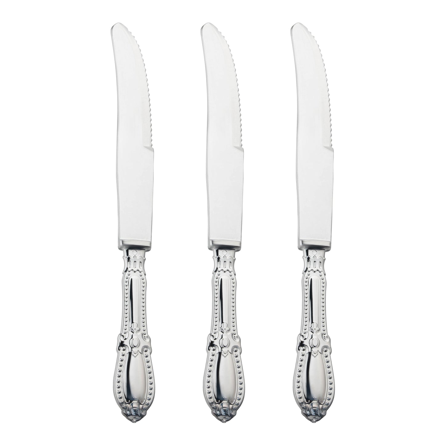 Silver Baroque Disposable Plastic Dinner Knives Secondary | The Kaya Collection