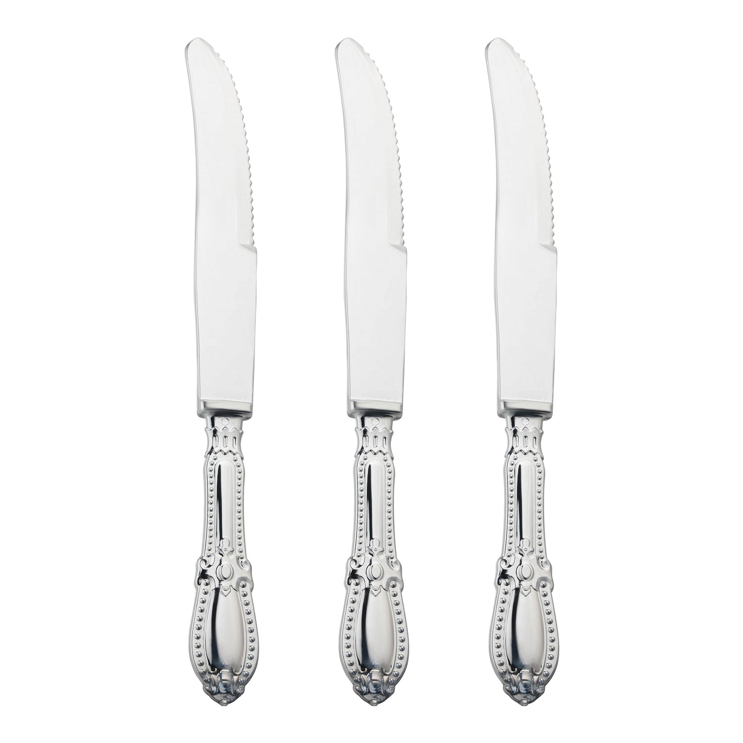Silver Baroque Disposable Plastic Dinner Knives Secondary | The Kaya Collection