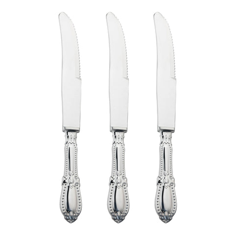 Silver Baroque Disposable Plastic Dinner Knives Secondary | The Kaya Collection