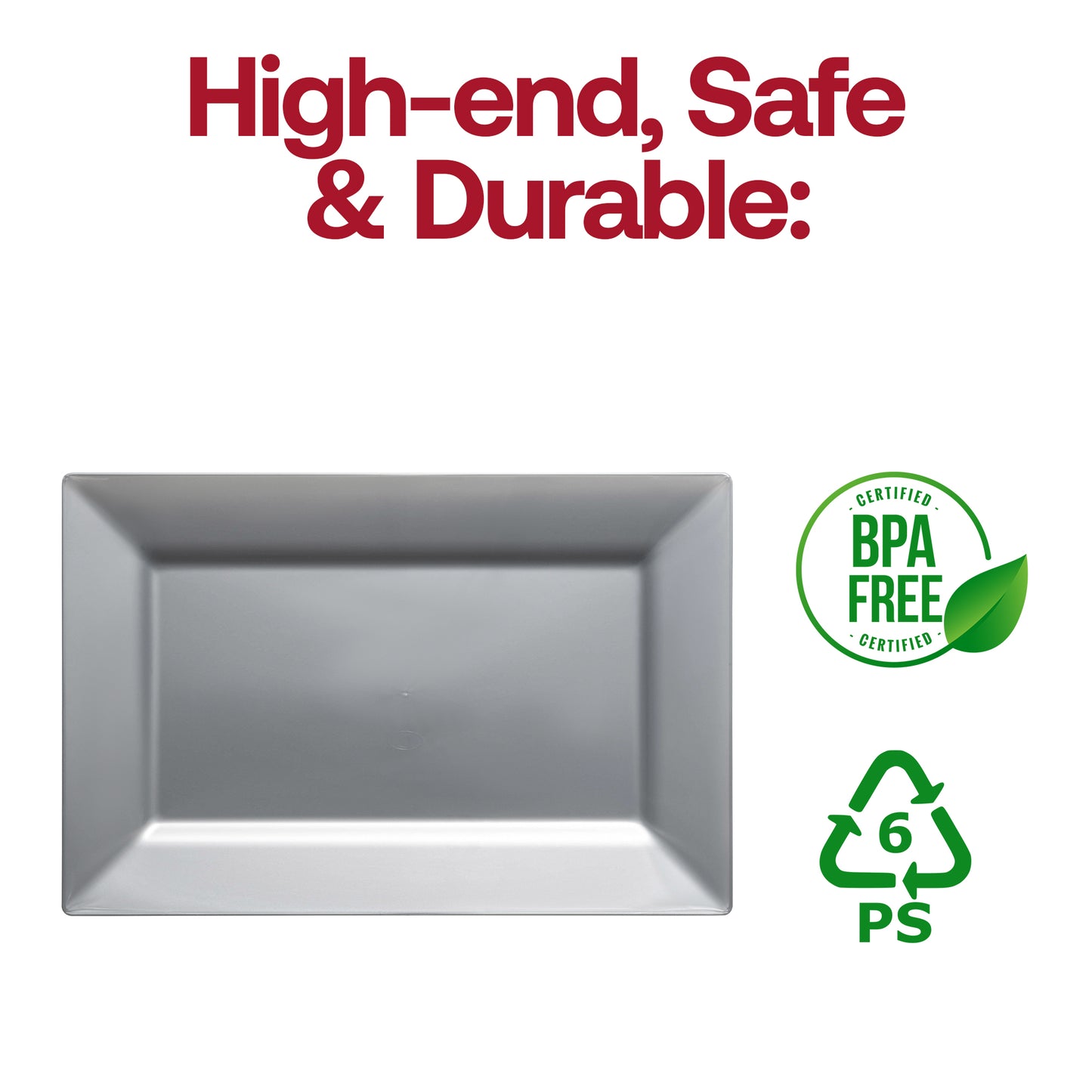 Silver Rectangular Disposable Plastic Dessert Plates (5.5" x 8.5")